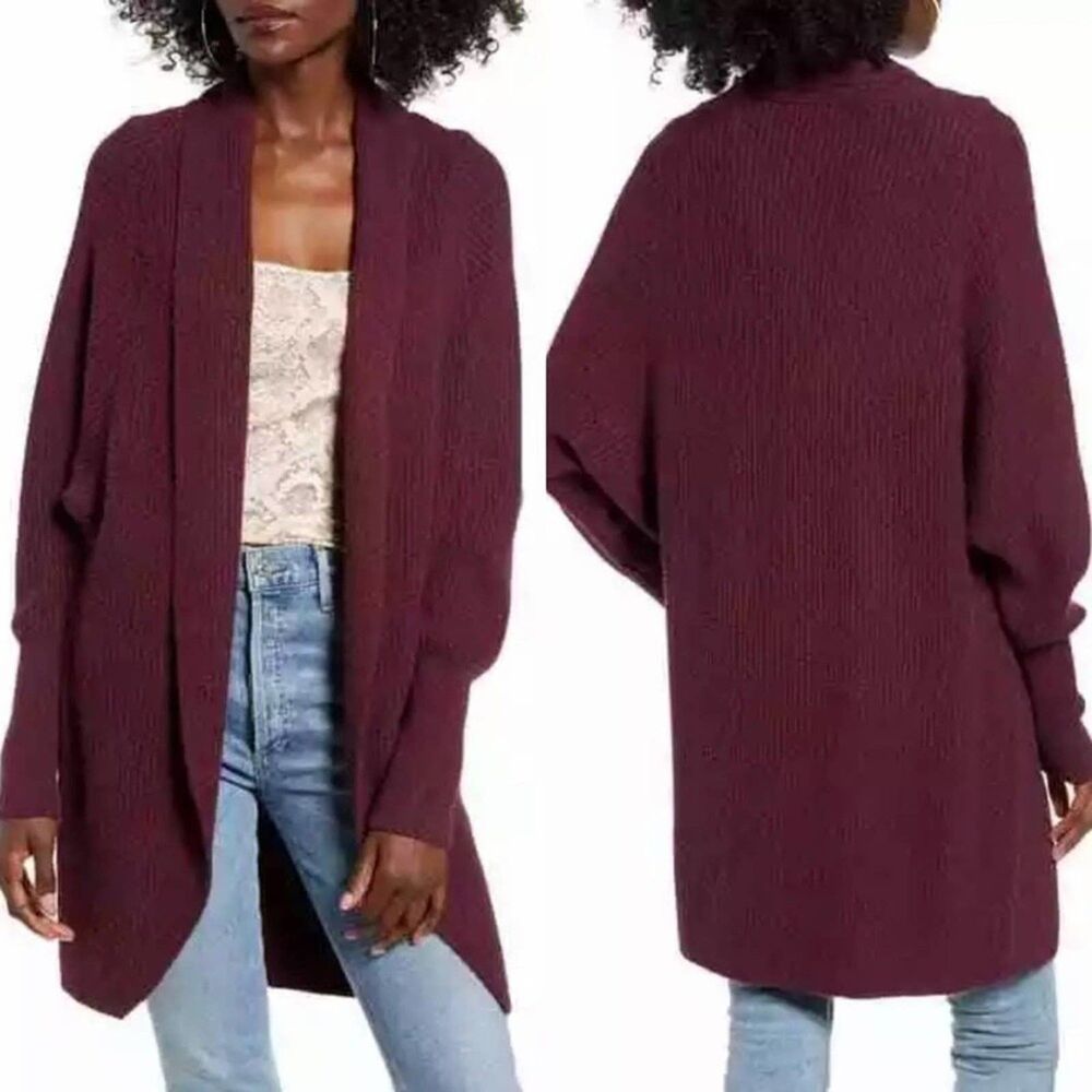 Leith Dolman Cardigan Sleeve Long burgundy stem Womens S Long Sleeve